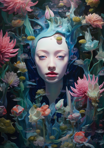 Luminous girl with blue head and flowers Luminous girl with blue head and flowers