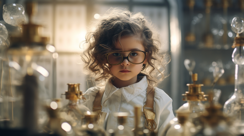 Young Girl Child Scientist Experimenting in Laboratory