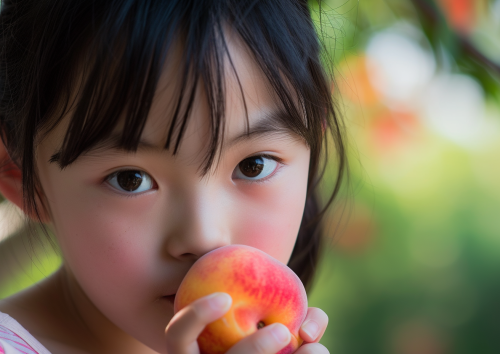 Girl eating a peach Japanese tween model Girl eating a peach Japanese tween model