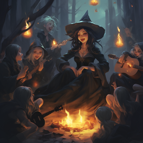 Group of Witches with a Singing Girl