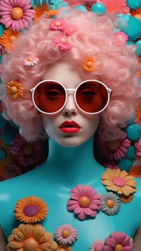 girl wearing colorful goggles in floral outfit