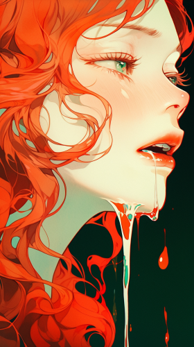 Seductive girl portrait with mouth dripping, Milo Manara style Seductive girl portrait with mouth dripping, Milo Manara style