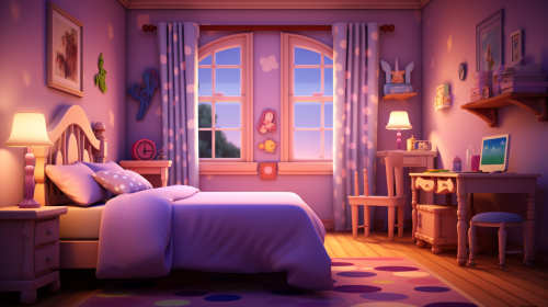 Adorable pink bed sheet and purple curtains