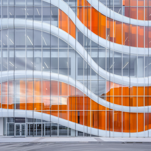 Curved glass building in orange gradient