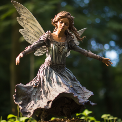 Realistic angel sculpture with flying fairies