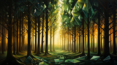 Glimmering crystal cubist forest scene. Glimmering crystal cubist forest scene.
