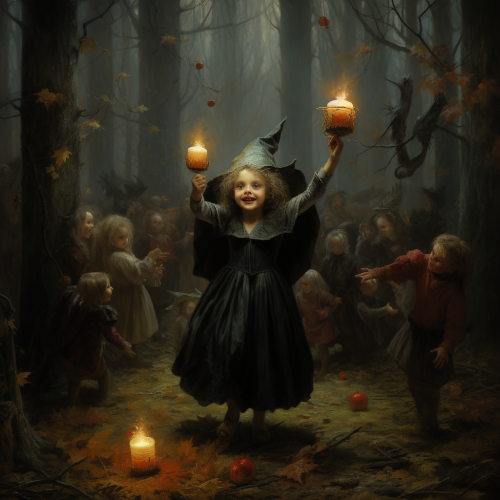 Enchanting forest celebration with witches dancing