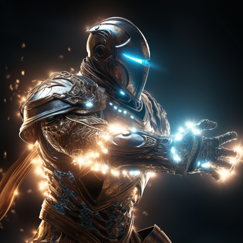 Armoured knight with glowing power and mark