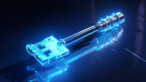 Concept sketch of a glowing blue key