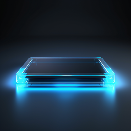 3D glowing glass rectangle on platform