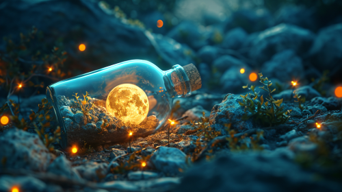 Glowing moon in bottle with fairy lights
