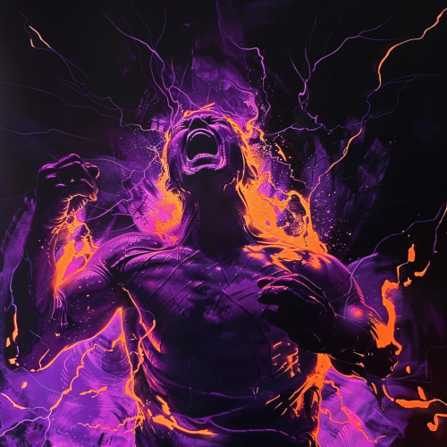 purple orange man screaming black background