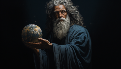 Realistic Portrait of Universal God Holding Planet Realistic Portrait of Universal God Holding Planet