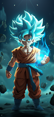 Son Goku in Super Saiyan Blue form with glowing eyes