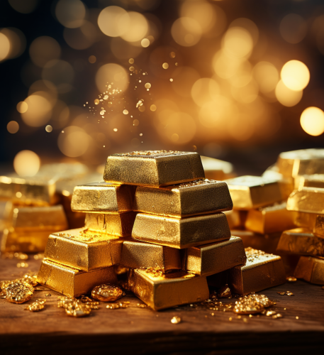 Glittering gold bars with dust