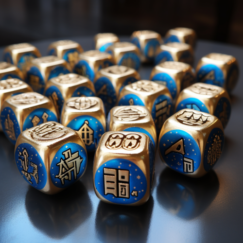 Happy Hanukkah with gold and blue dreidels