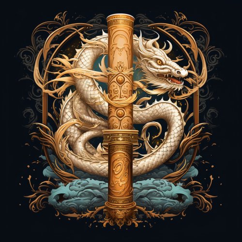 Hand-drawn gold dragon scroll emblem