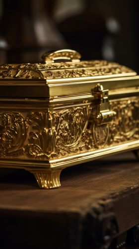 Beautiful gold funeral casket photo