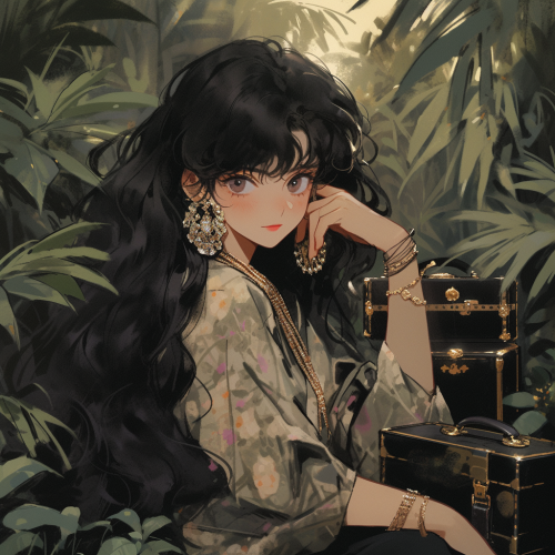 Beautiful Chinese girl holding jewelry box in golden garden