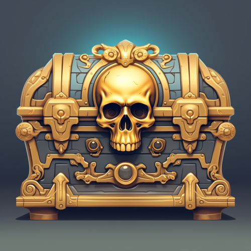 Golden antique vault with skull in RPG game