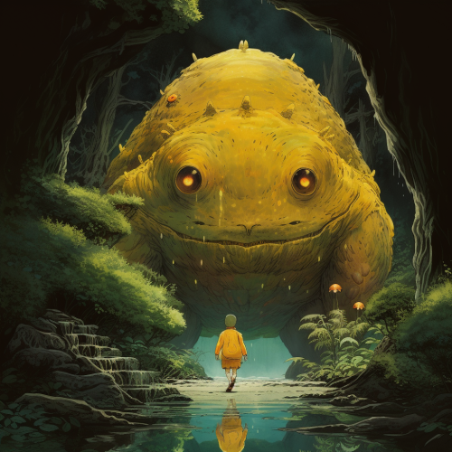 Golden creature illustration in Ghibli style