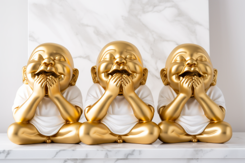 Three cute golden laughing budhas in different gestures