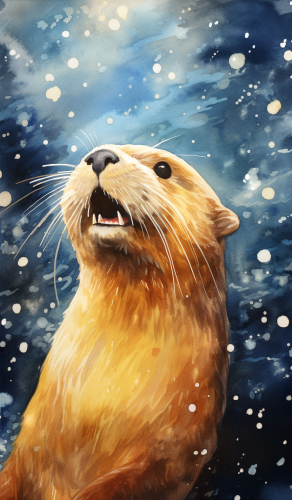 Beautiful golden watercolor portrait of a golden otter