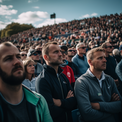 Excited golf fans cheering together