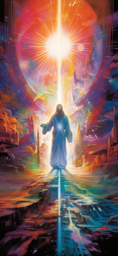 Gospel disciple in iridescence opalescence VHS illuminated visions