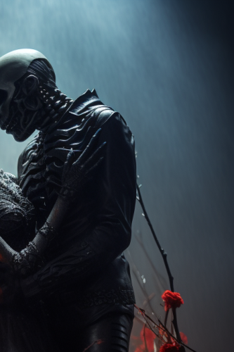 Gothic skeleton nymph embracing misty ghost Gothic skeleton nymph embracing misty ghost