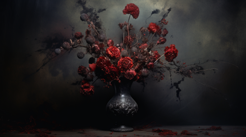 Dark Gothic Vase with Dry Red Flowers