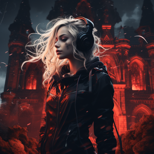 Gothic anime girl in red castle