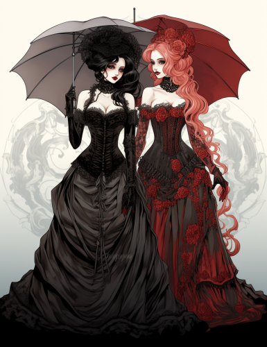 Gothic Halloween beauties in Victorian clothing Gothic Halloween beauties in Victorian clothing