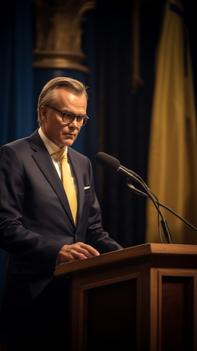 Swedish head of government giving speech Swedish head of government giving speech