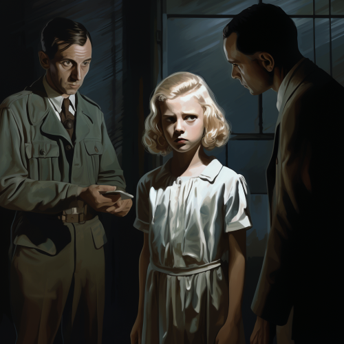 Blonde Woman Doctor and Little Girl in Dark Room