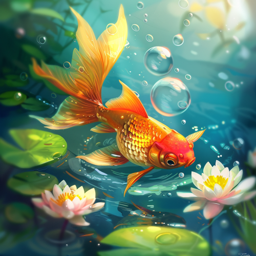 Cute goldfish swimming gracefully