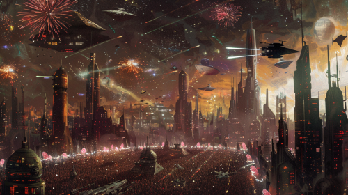 City Celebration Fireworks Illustration