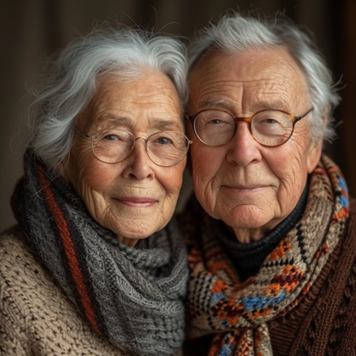 Smiling grandparents on plain white background