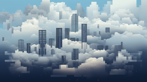 Gray sky with pixel art skyscrapers