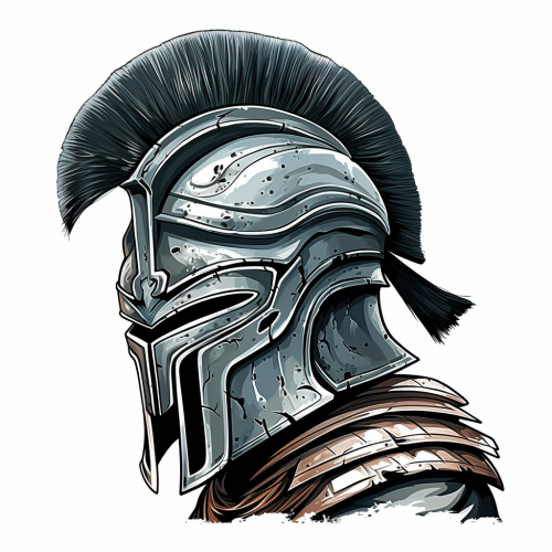Detailed gray Spartan helmet side view.