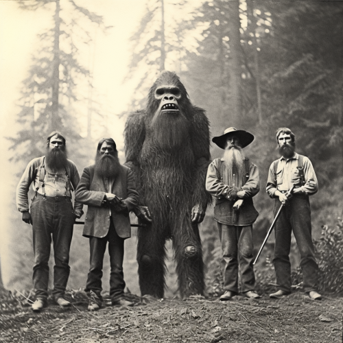 Vintage photo of the great Sasquatch hunt