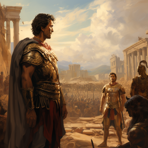 Alexander the Great and his generals amidst Greek ruins