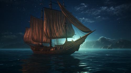 Ancient Greek Ship sailing in the night ocean