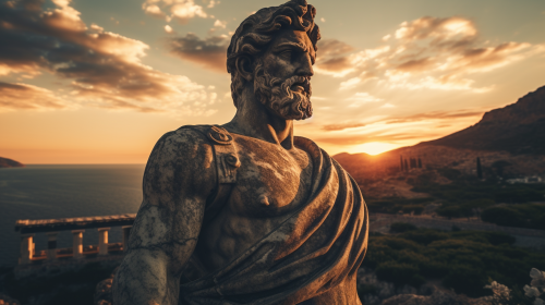 Greek Statue with Beautiful Sunset