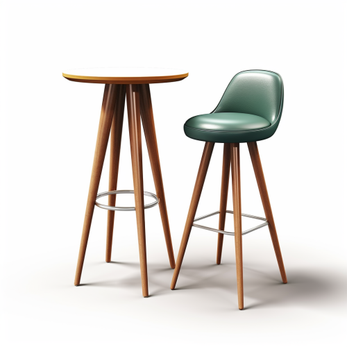 Simple green bar chair and wooden round table