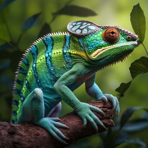 Colorful chameleon facing forward