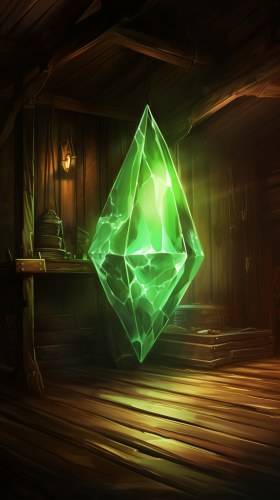 Mysterious Green Crystal in Wooden Ship Room Mysterious Green Crystal in Wooden Ship Room