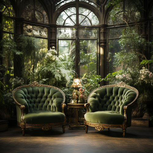 Elegant chairs on green hedge Elegant chairs on green hedge