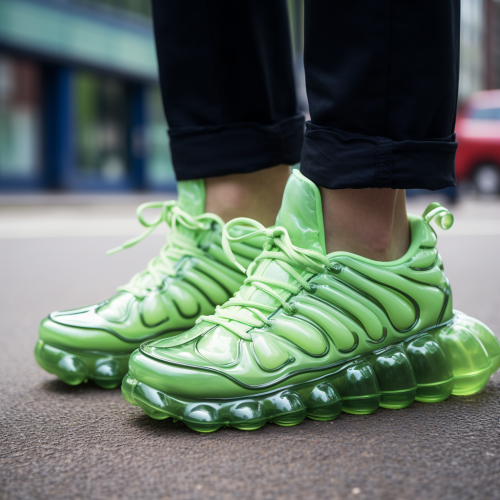 Stylish green inflatable sneakers