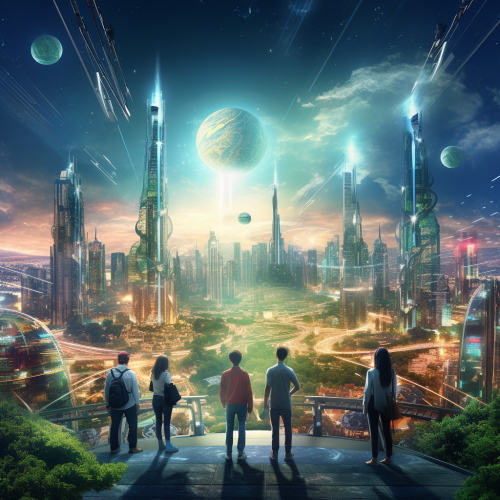 Futuristic Syth Punk Heroes in Green Nature Smart City Futuristic Syth Punk Heroes in Green Nature Smart City